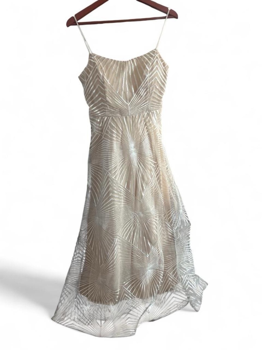 Elegant Spaghetti-Strap Beige Sequin Evening Dress
